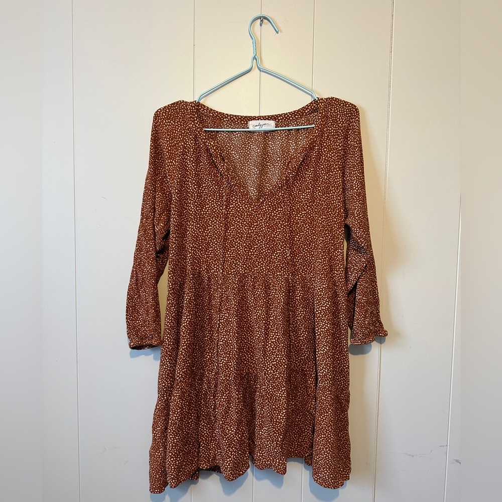 Carly Jean Los Angeles Orange and White Speckled Tiered Long Sleeve Mini Dress